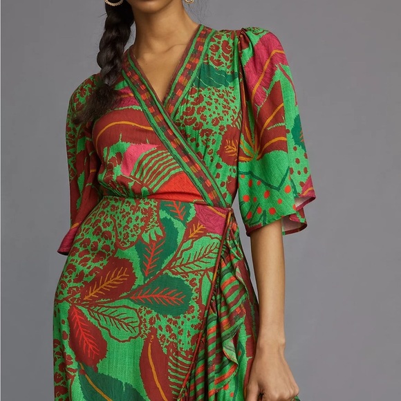Farm Rio x Anthropologie green tropical floral maxi wrap dress - XS - Picture 1 of 4